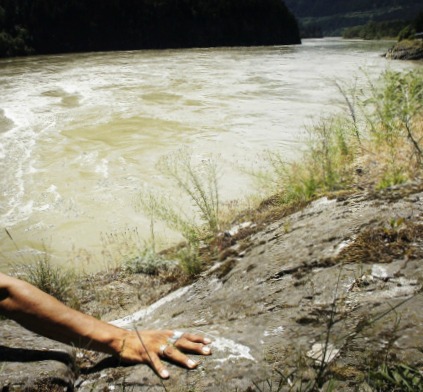 rock beside river, crop for blog