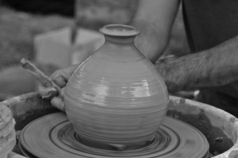Lou Lourdeau's pottery pics, spinning clay and hands