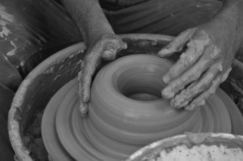Lou Lourdeau's pottery pics, spinning clay and hands #2